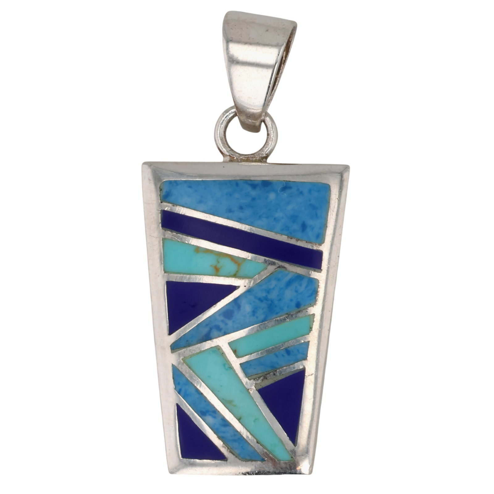 Southwest Sterling Reversible Multi-Stone Inlay Storyteller Pendant: Southwest Sterling Reversible Multi-Stone Inlay and Storyteller Pendant / 7.5g / Block Turquoise, Lapis Lazuli, Denim Lapis Lazuli