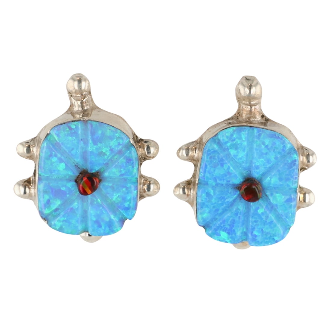 Sarah Bowannie Zuni Sterling Opal Turtle Earrings: Sarah Bowannie Zuni Sterling Opal Turtle Earrings / 1.5g / Unsigned. Artist attribution based on accompanying tag.