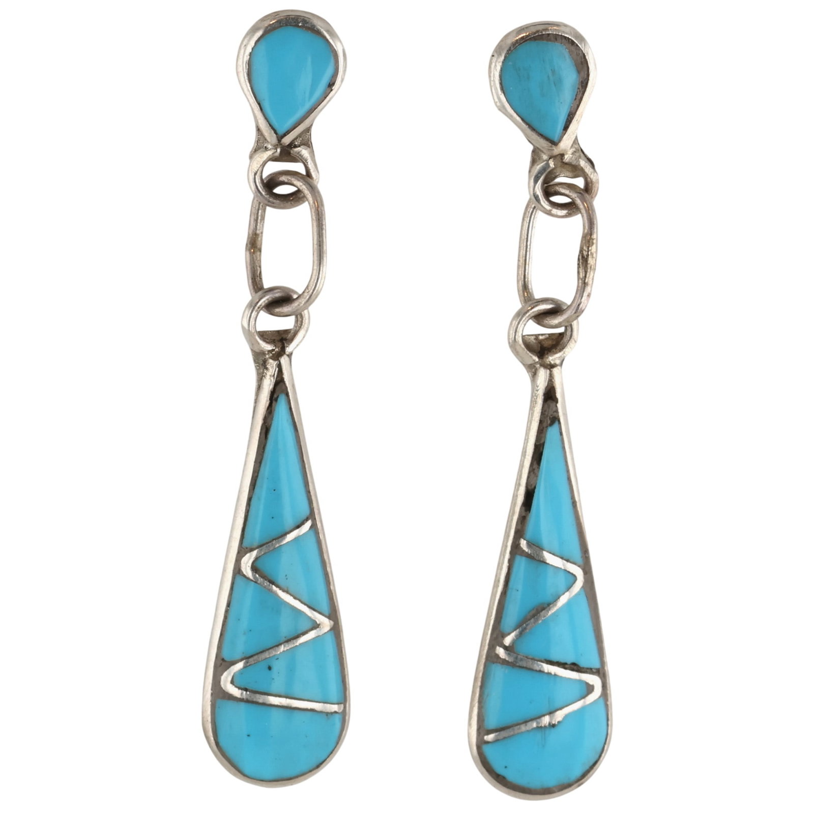 Angus Ahiyite Zuni Sterling Turquoise Inlay Earrings: Angus Ahiyite Zuni Sterling Turquoise Inlay Earrings / 3g