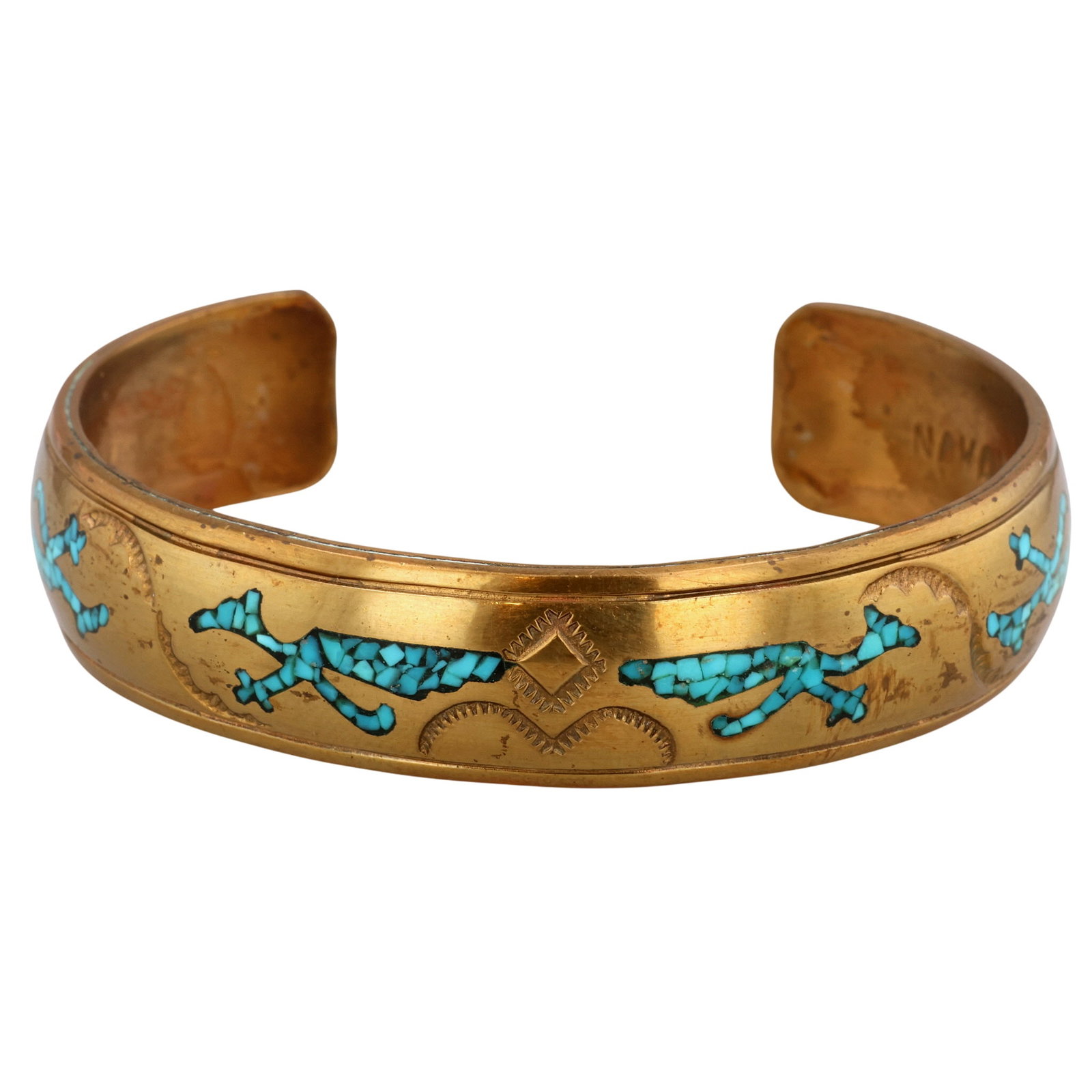 Nakai Brass Turquoise Chip Inlay Cuff Bracelet (1 of 7)