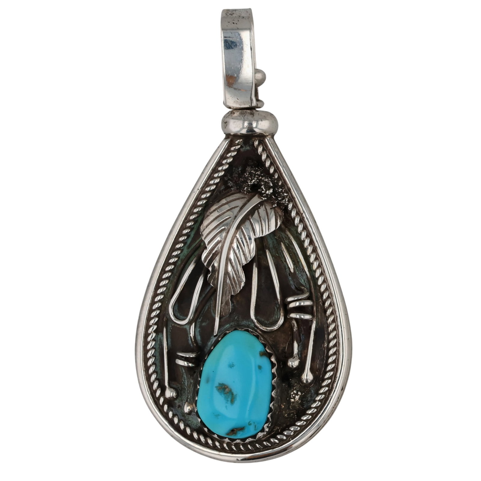 Navajo Sterling Turquoise Reversible Pendant (1 of 3)
