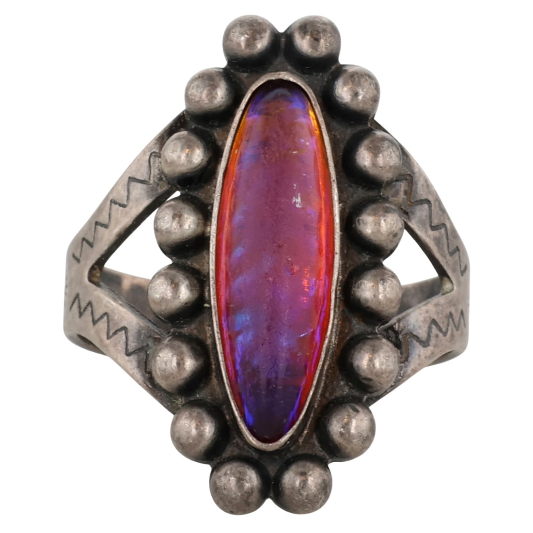 Vintage Navajo Sterling Dragon's Breath Opal Ring Sz 5: Vintage Navajo Sterling Dragon's Breath "Opal"/Glass Ring Sz 5 / 6g