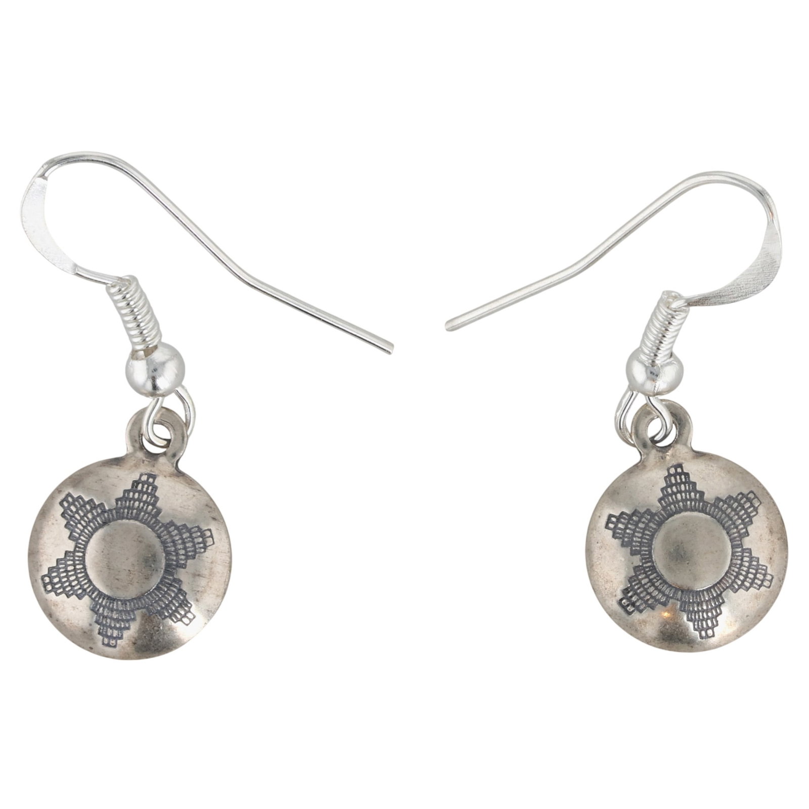 Southwest Sterling Stamped Disc Earrings: Southwest Sterling Stamped Disc Earrings / 1.5g