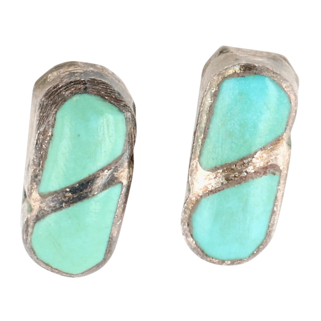 Vintage Navajo Sterling Turquoise Inlay Earrings (1 of 3)
