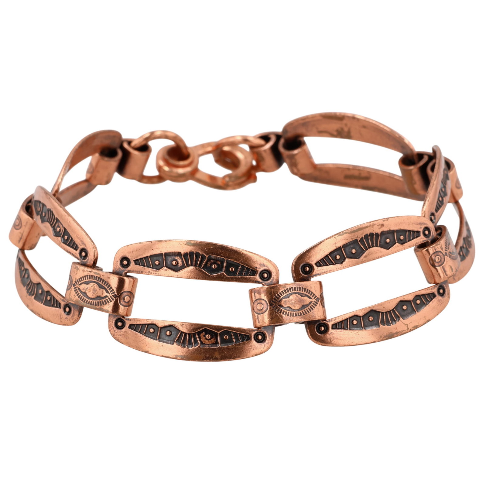 Navajo Copper Stamped Link Bracelet: Navajo Copper Stamped Link Bracelet / 20g / Length: 8"