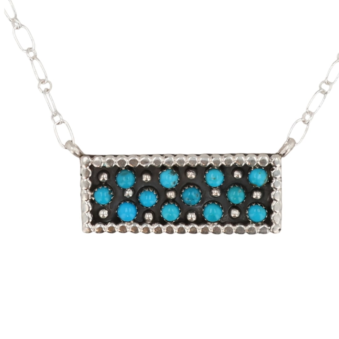 Kenny Lonjose Navajo Sterling Kingman Turquoise Bar Necklace (1 of 6)