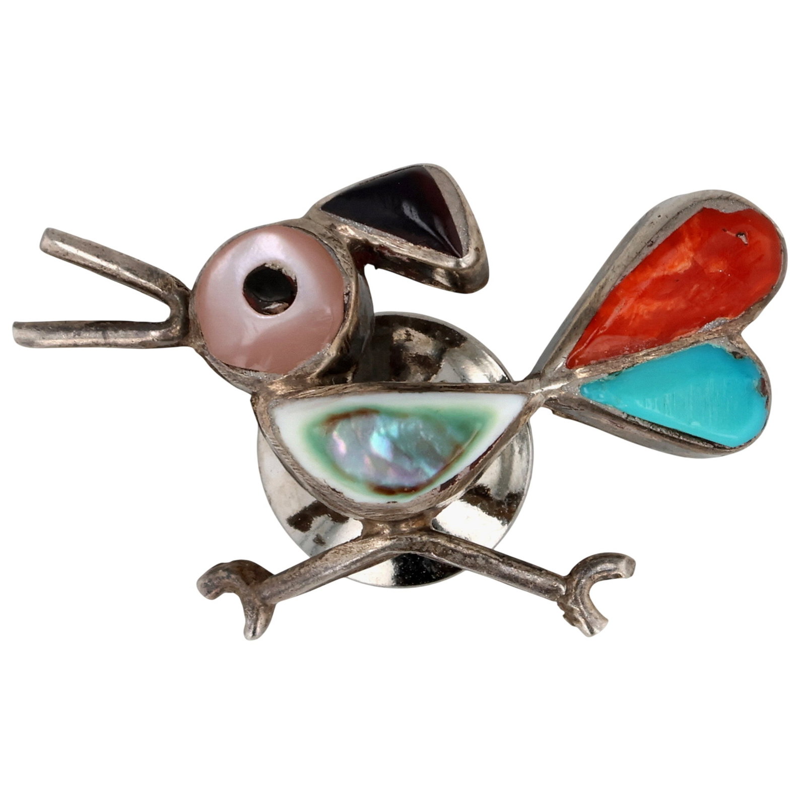 Vintage Zuni Sterling Multi-Stone Inlay Roadrunner Pin (1 of 3)