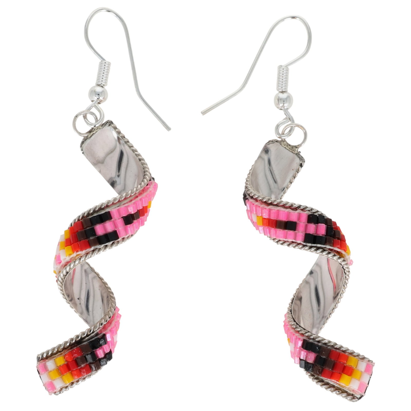 Lucille Romone Navajo Sterling Microbead Spiral Earrings: Lucille Romone Navajo Sterling Microbead Spiral Earrings / 4.5g / Unsigned. Artist attribution based on accompanying tag.