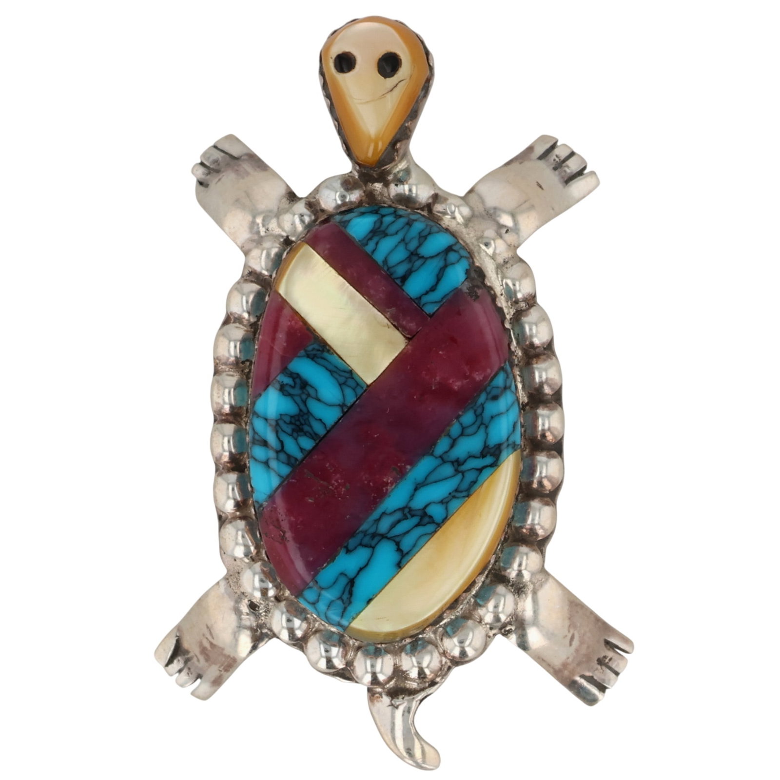 Signed Navajo Sterling Multi-Stone Inlay Turtle Pendant/Brooch (1 of 4)