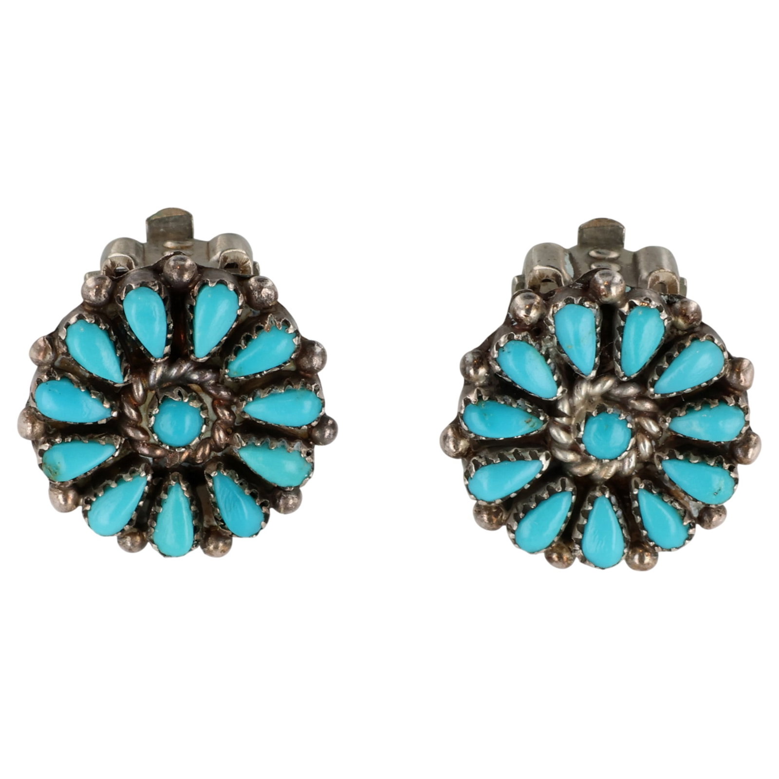 Signed Navajo Sterling Turquoise Petit Point Earrings (1 of 3)