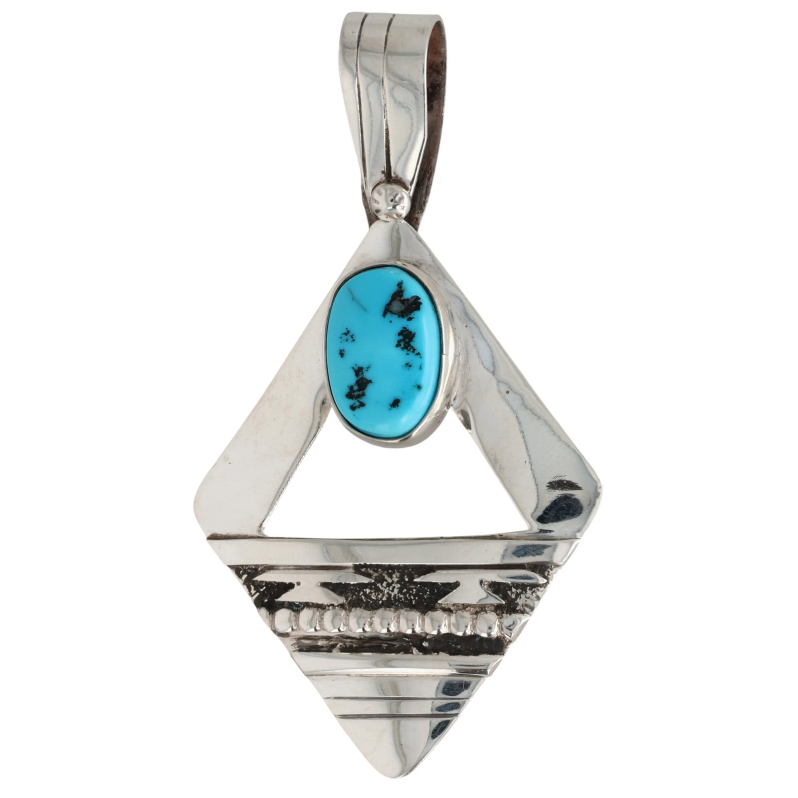 Signed Navajo Sterling Turquoise Pendant: Signed BJ Navajo Sterling Turquoise Pendant / 13g