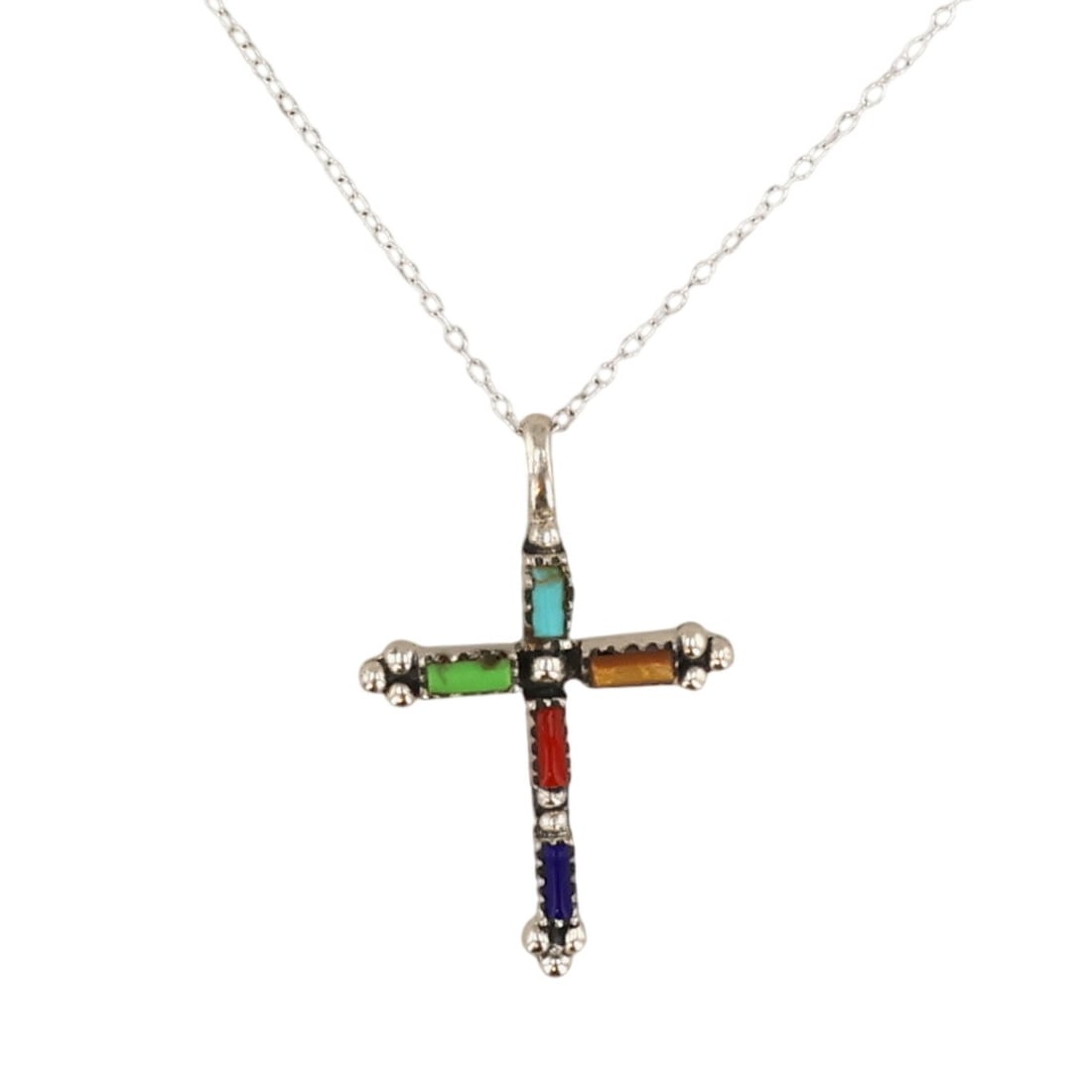 Signed Southwest Sterling Multi-Stone Cross Necklace (1 of 6)