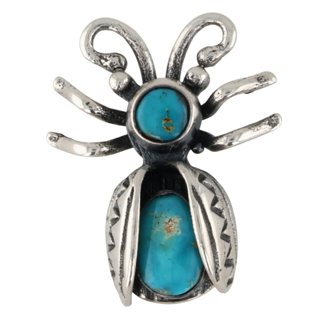 Navajo Sterling Turquoise Stamped Beetle Brooch (1 of 4)