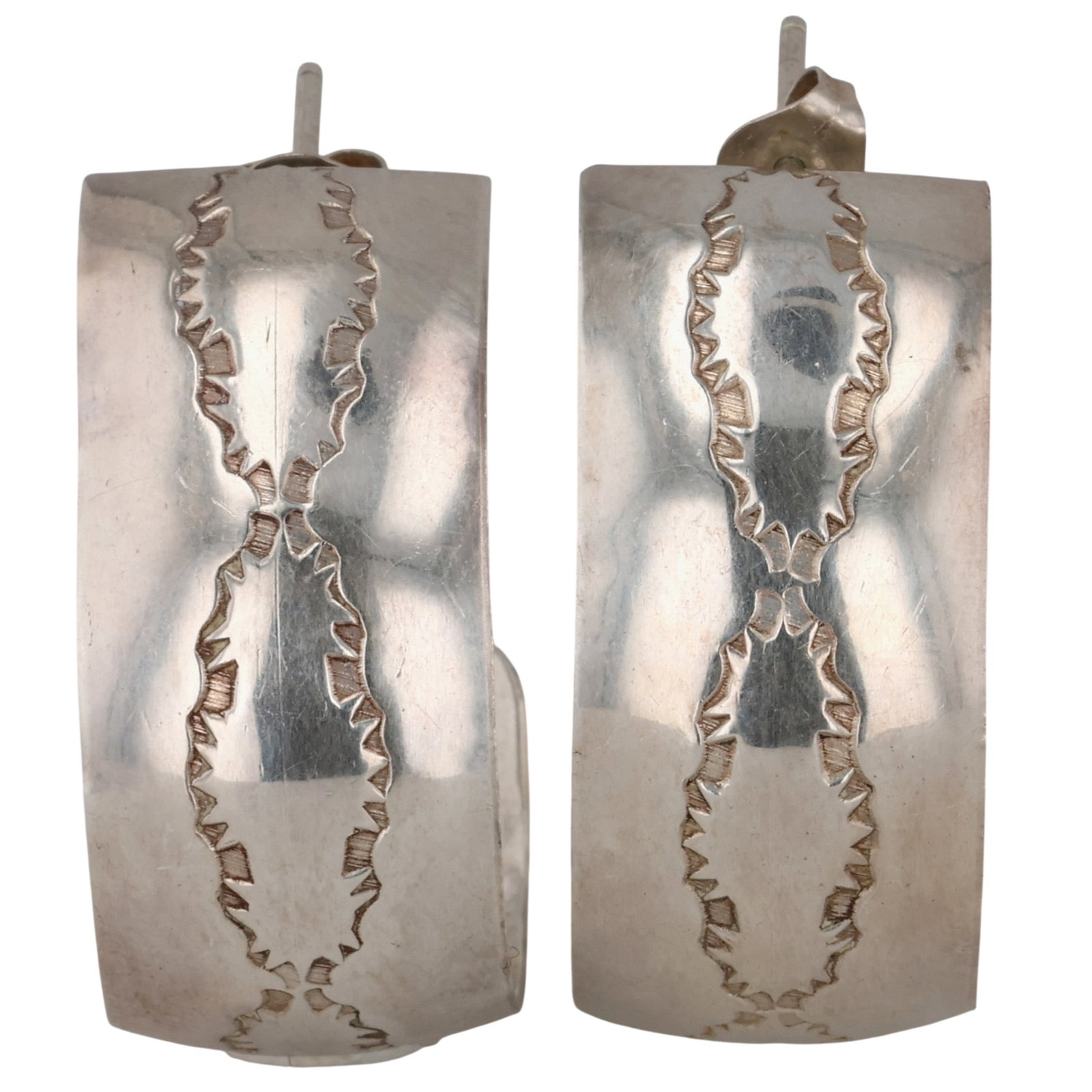 Navajo Sterling Stamped Hoop Earrings: Navajo Sterling Stamped Hoop Earrings / 8.5g