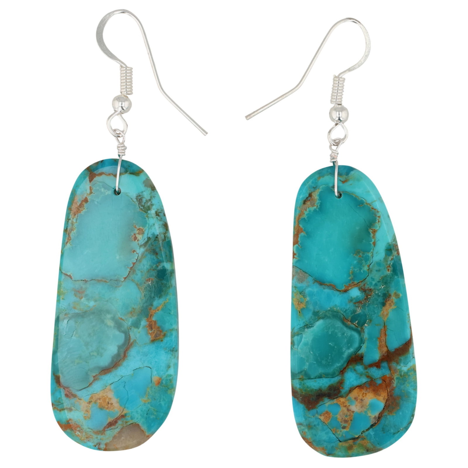 Jameson Pete Navajo Sterling Turquoise Slab Earrings: Jameson Pete Navajo Sterling Turquoise Slab Earrings / 10g / Unsigned. Artist attribution based on accompanying tag.