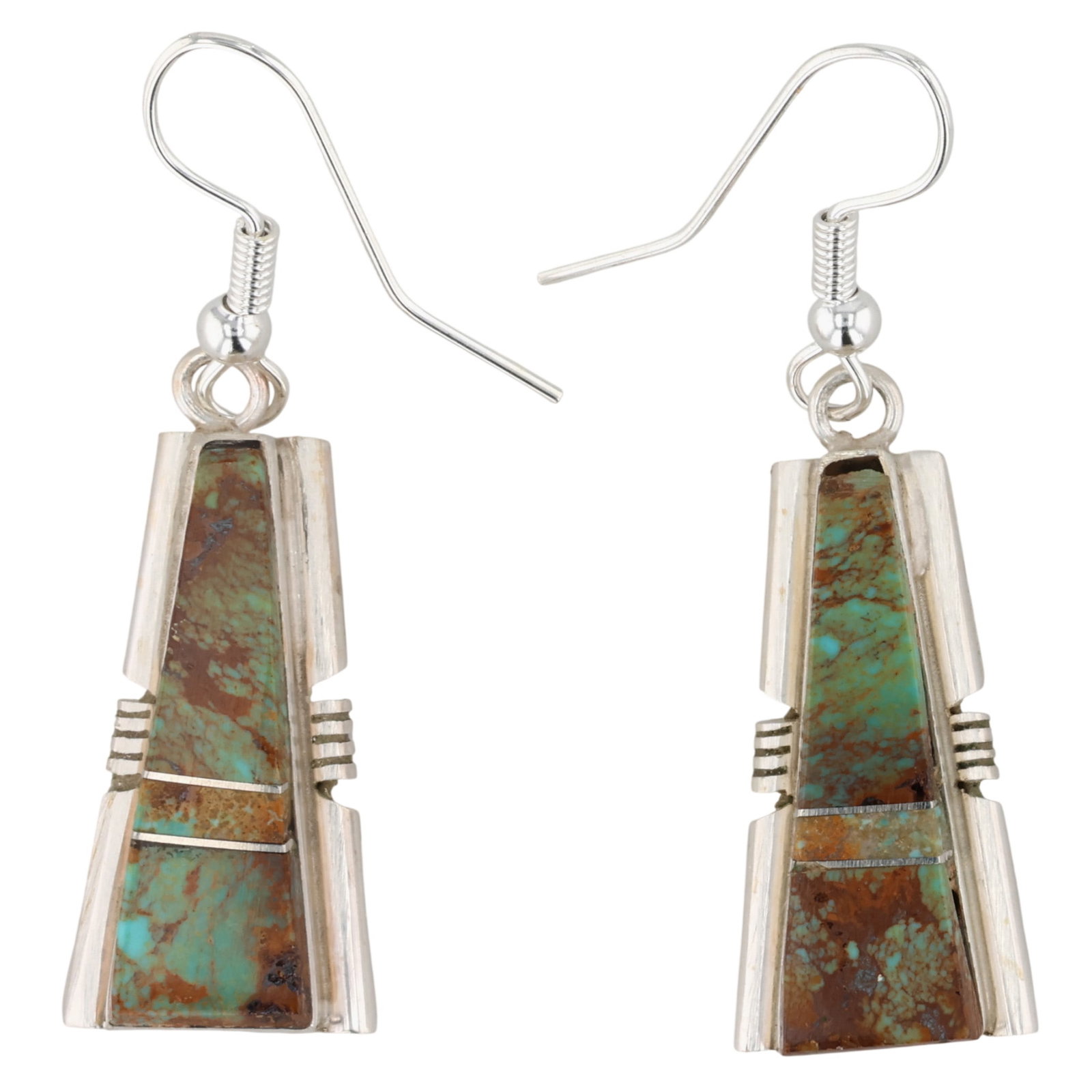 Steve Francisco Navajo Sterling Kingman Turquoise Inlay Earrings: Steve Francisco Navajo Sterling Kingman Turquoise Inlay Earrings / 5.5g