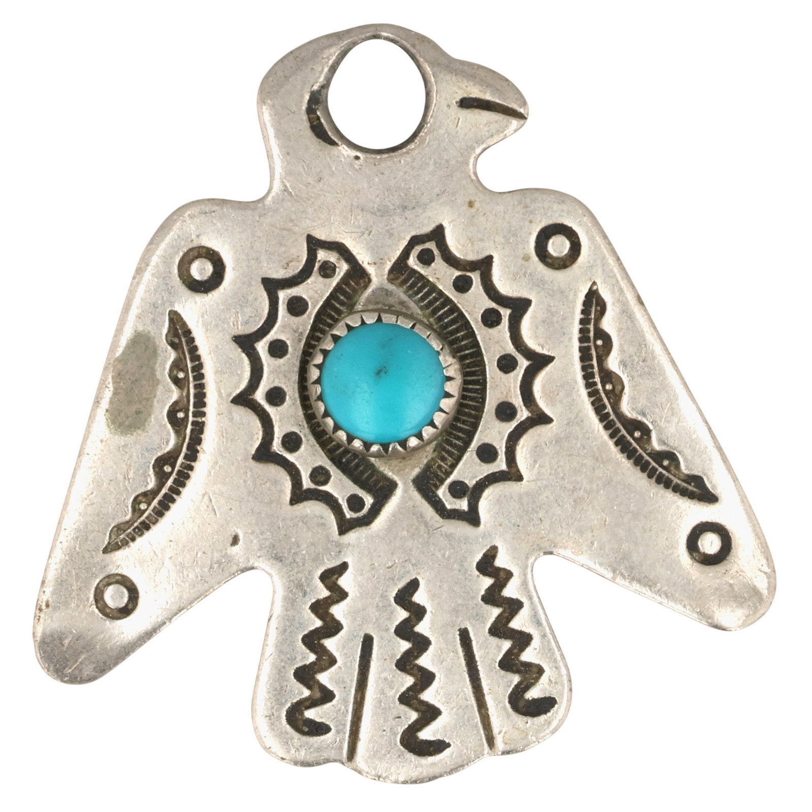 Navajo Sterling Turquoise Thunderbird Pendant (1 of 3)