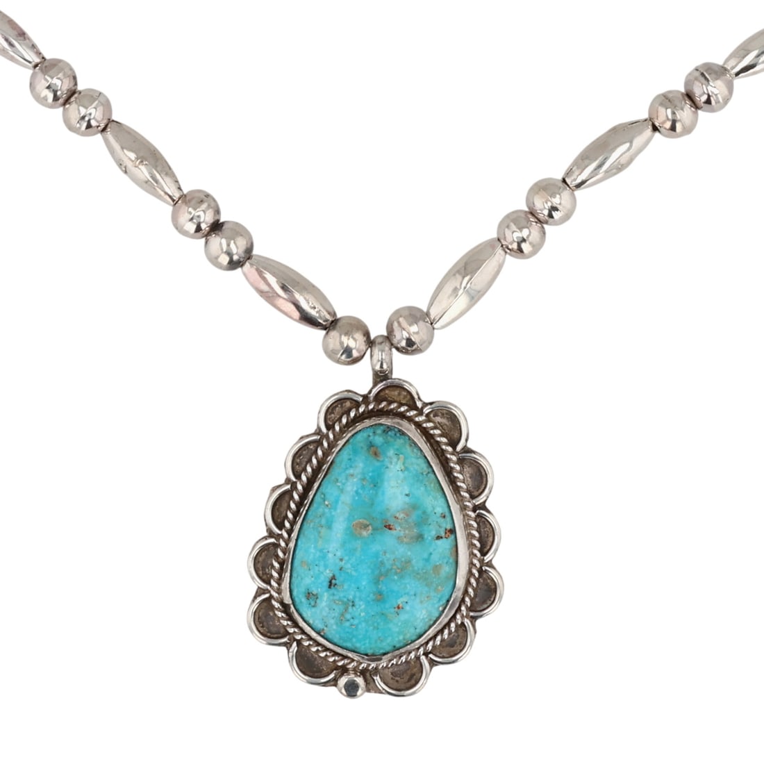 Vintage Navajo Sterling Turquoise Bead Necklace (1 of 5)