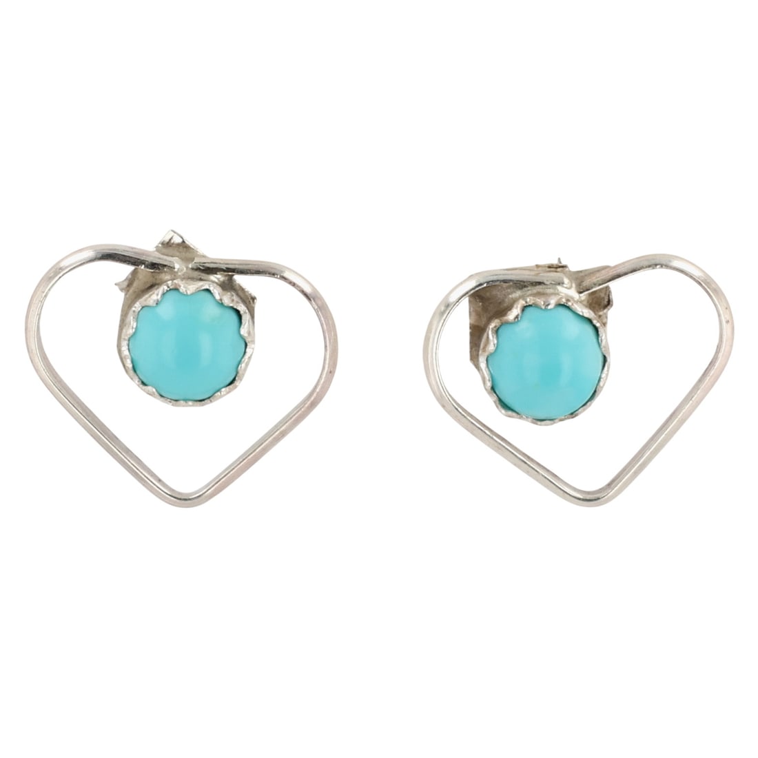 Shantal Bitsie Navajo Sterling Kingman Turquoise Heart Earrings: Shantal Bitsie Navajo Sterling Kingman Turquoise Heart Earrings / 0.7g / Unsigned. Artist attribution based on accompanying tag.