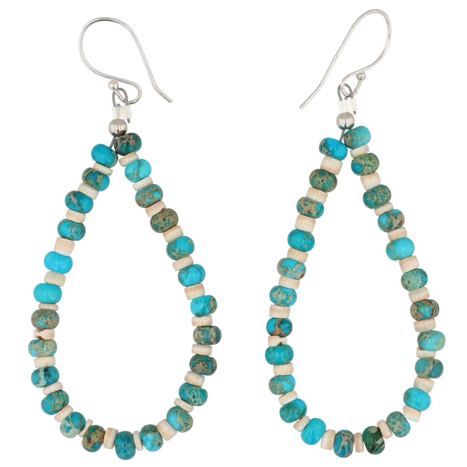 Southwest Sterling Kingman Turquoise Bead and Shell Earrings (1 of 3)