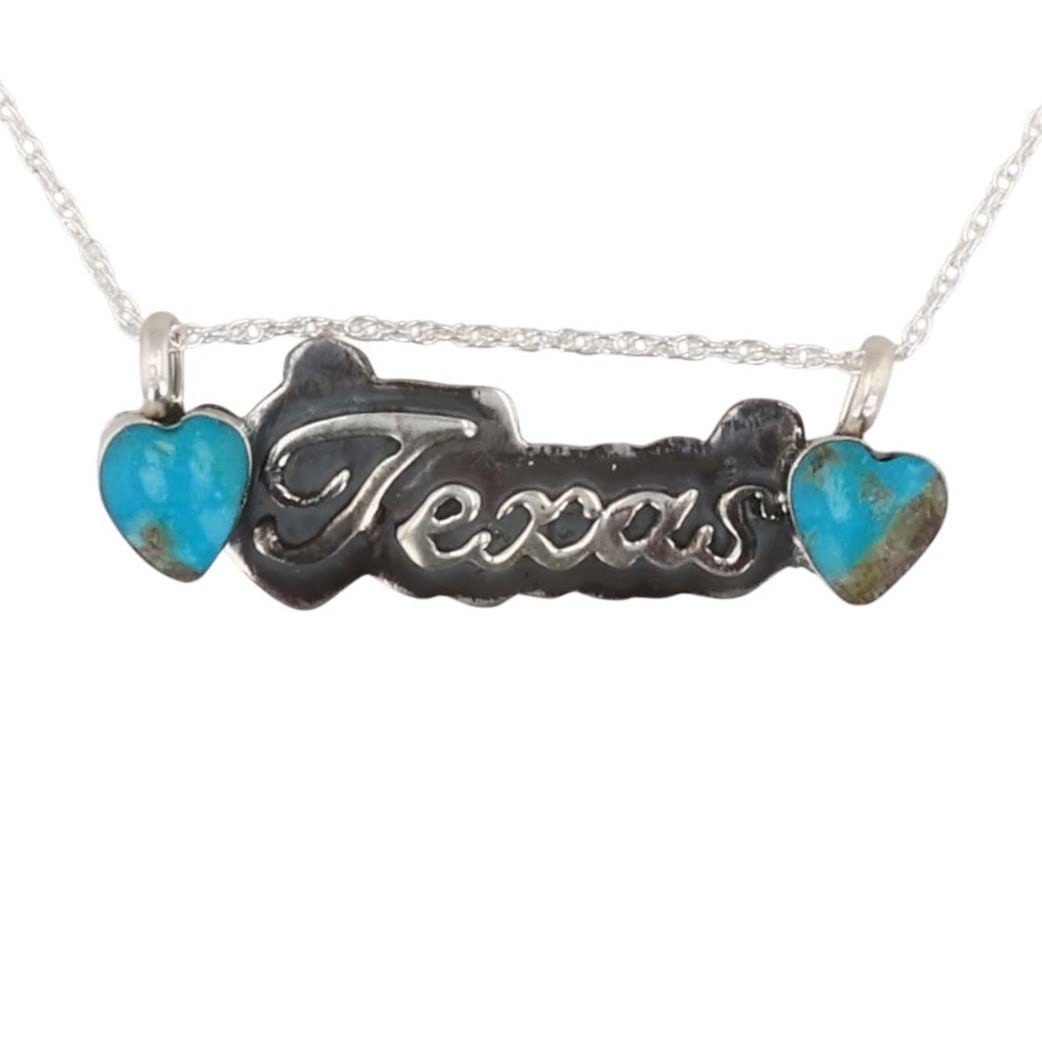 Myra Benally Navajo Sterling Kingman Turquoise Texas Necklace: Myra Benally Navajo for Running Bear Shop Sterling Kingman Turquoise Texas Necklace / 7.5g / Unsigned by artist. Artist attribution based on accompanying tag.