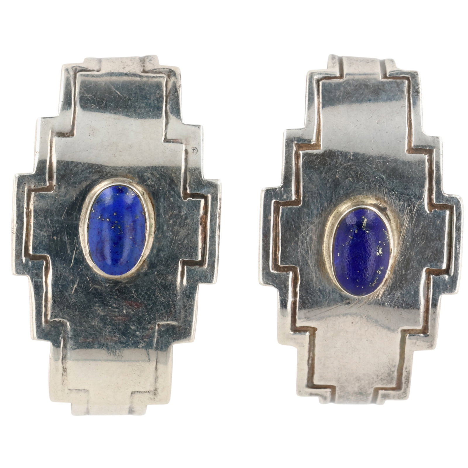 Southwest Sterling Lapis Lazuli Geometric Earrings: Southwest Sterling Lapis Lazuli Geometric Earrings / 14.5g