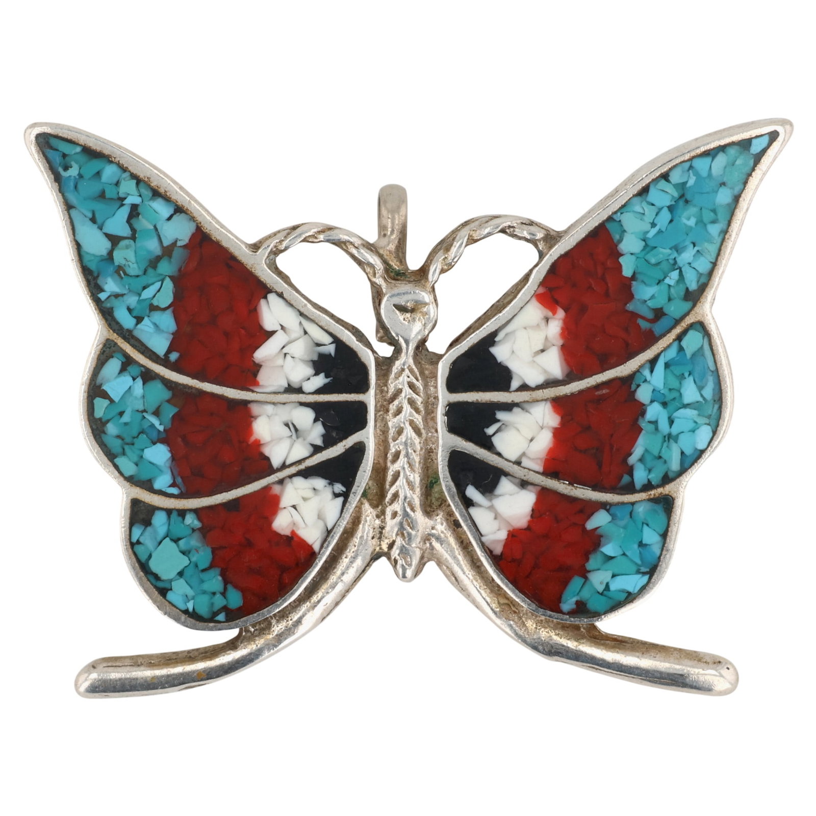 Southwest Sterling Multi-Stone Chip Inlay Butterfly Pendant (1 of 3)