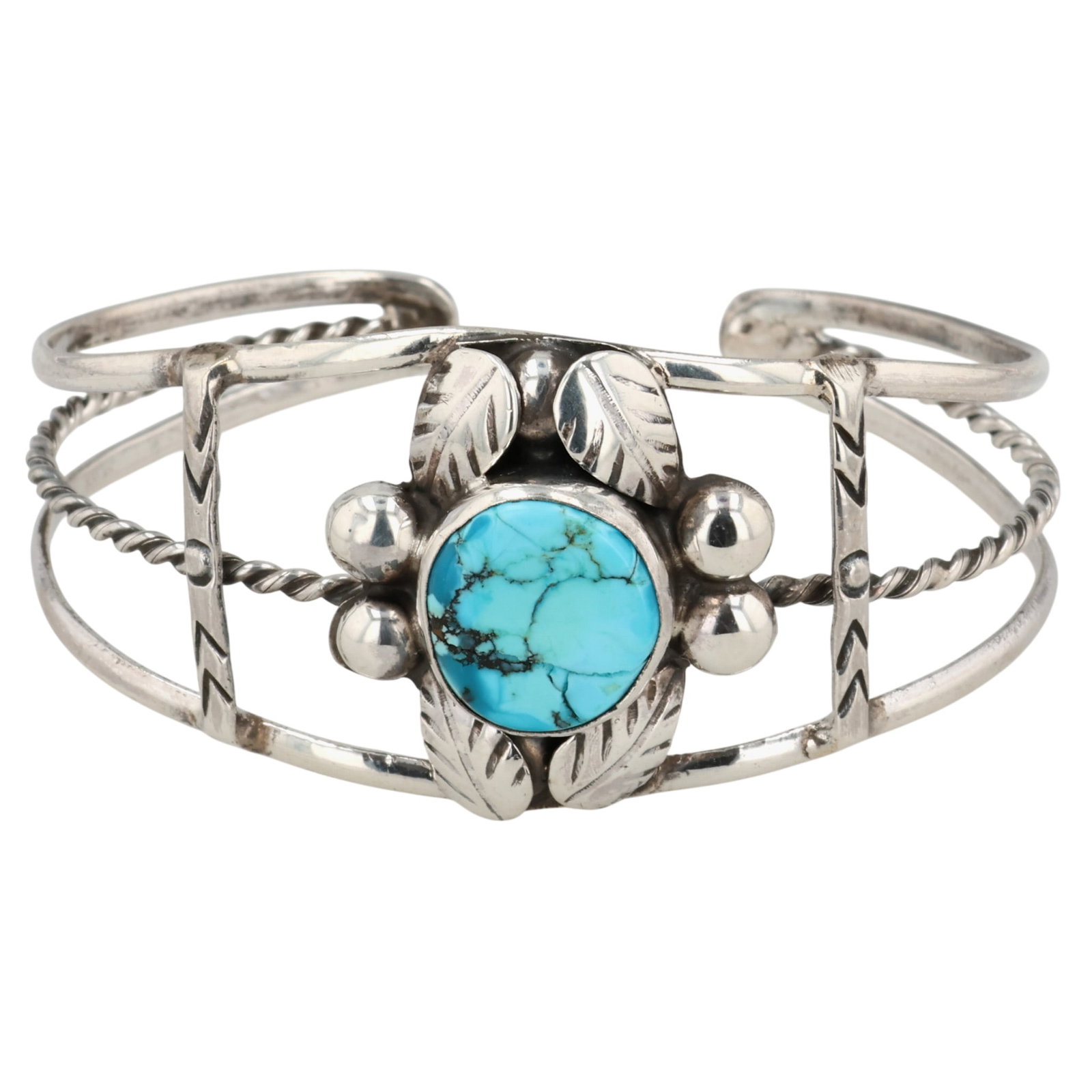 Mexico Sterling Turquoise Cuff Bracelet: Mexico Sterling Turquoise Cuff Bracelet / 12g