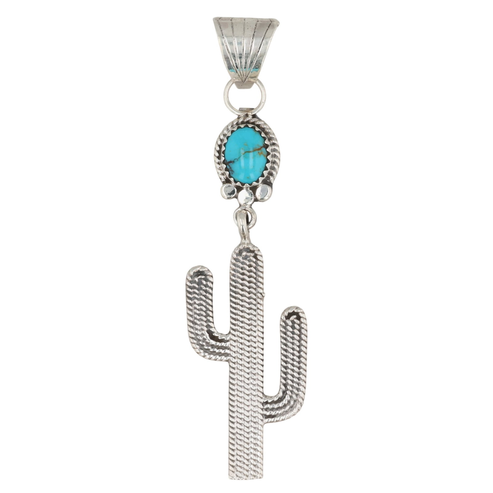 Adrienne Gordon Navajo Sterling Kingman Turquoise Cactus Pendant (1 of 4)