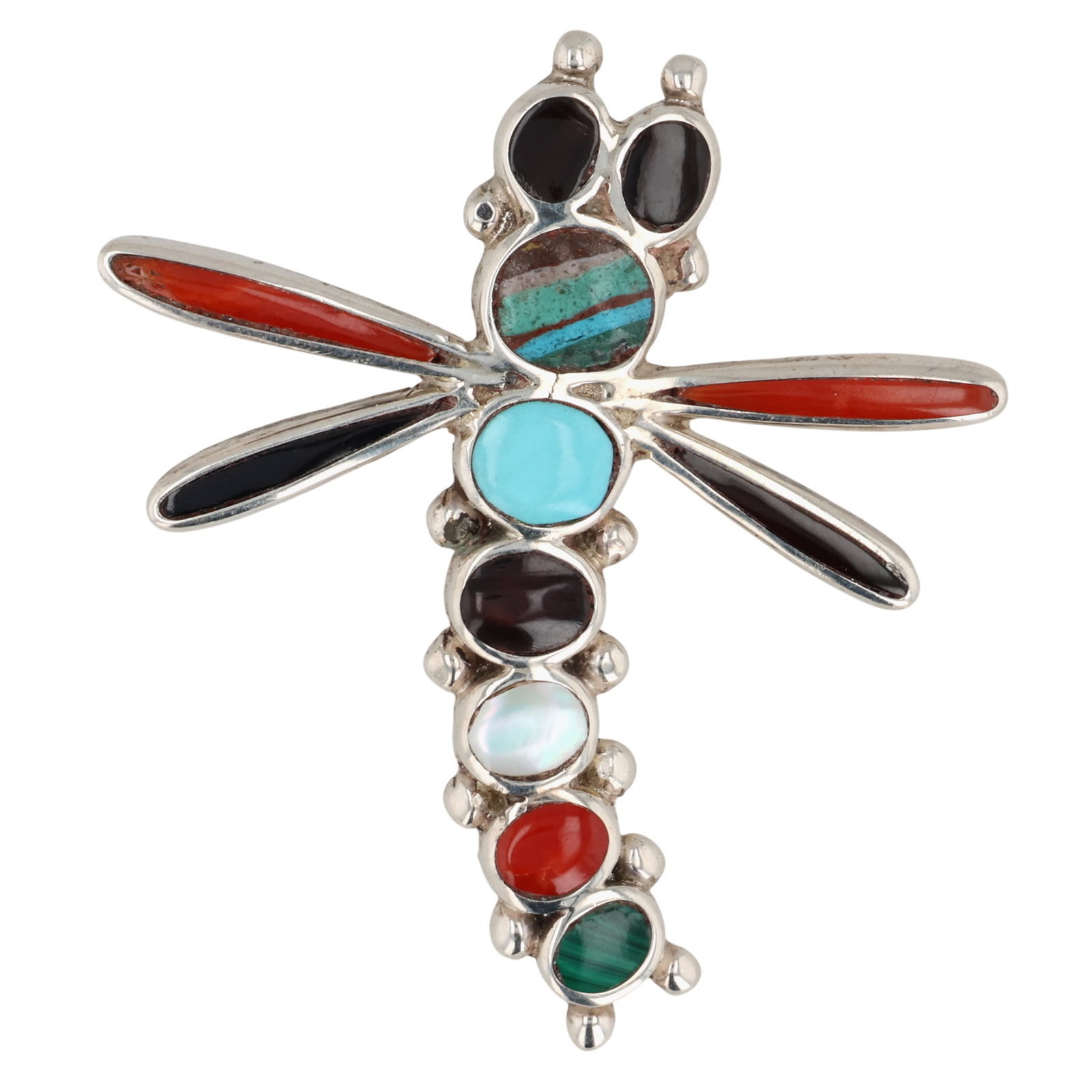 Signed Zuni Sterling Multi-Stone Inlay Dragonfly Pendant/Brooch (1 of 4)