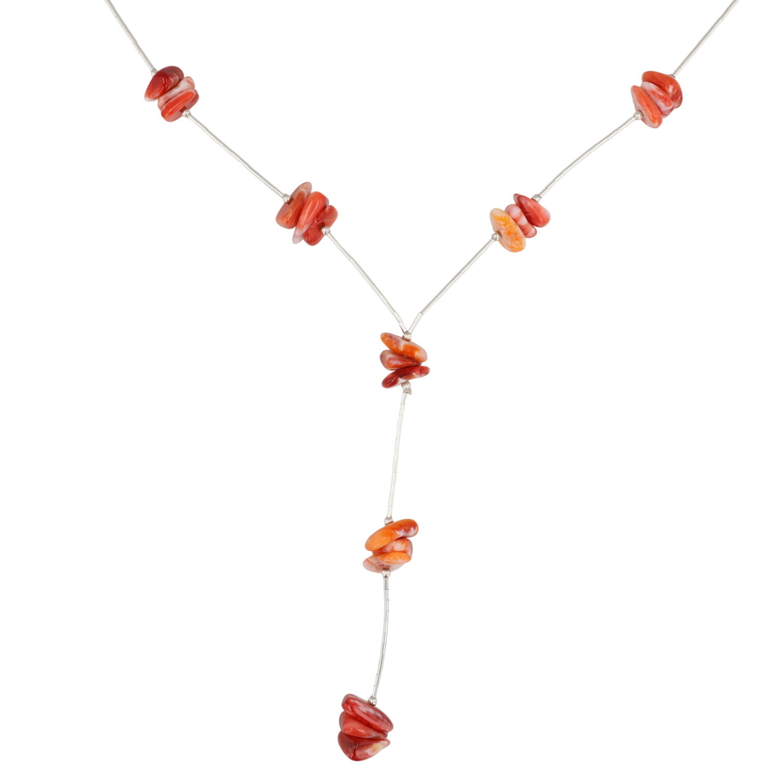 Southwest Sterling Liquid Silver Spiny Oyster Lariat Necklace (1 of 5)