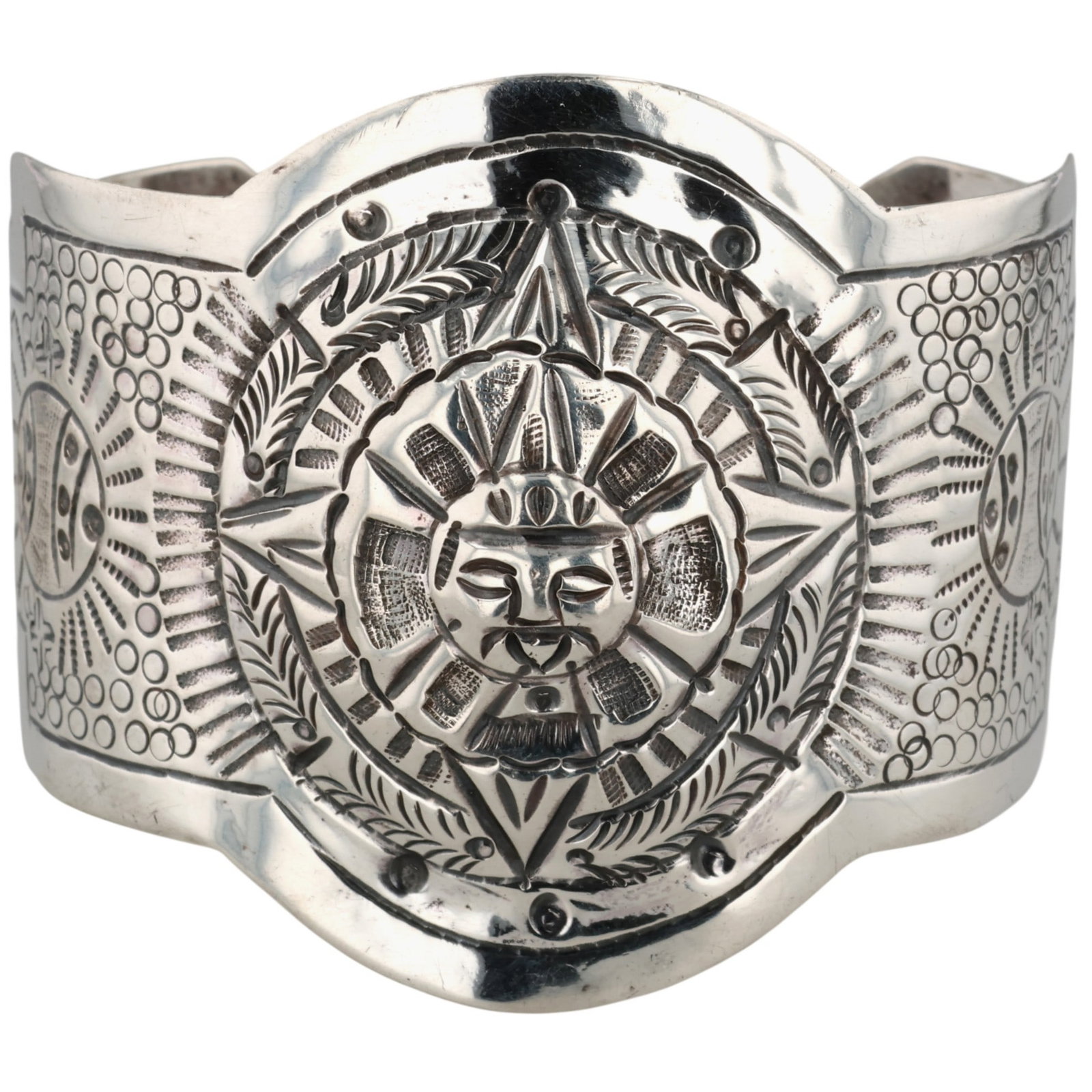 Mexico Sterling Embossed Sun Cuff Bracelet (1 of 7)
