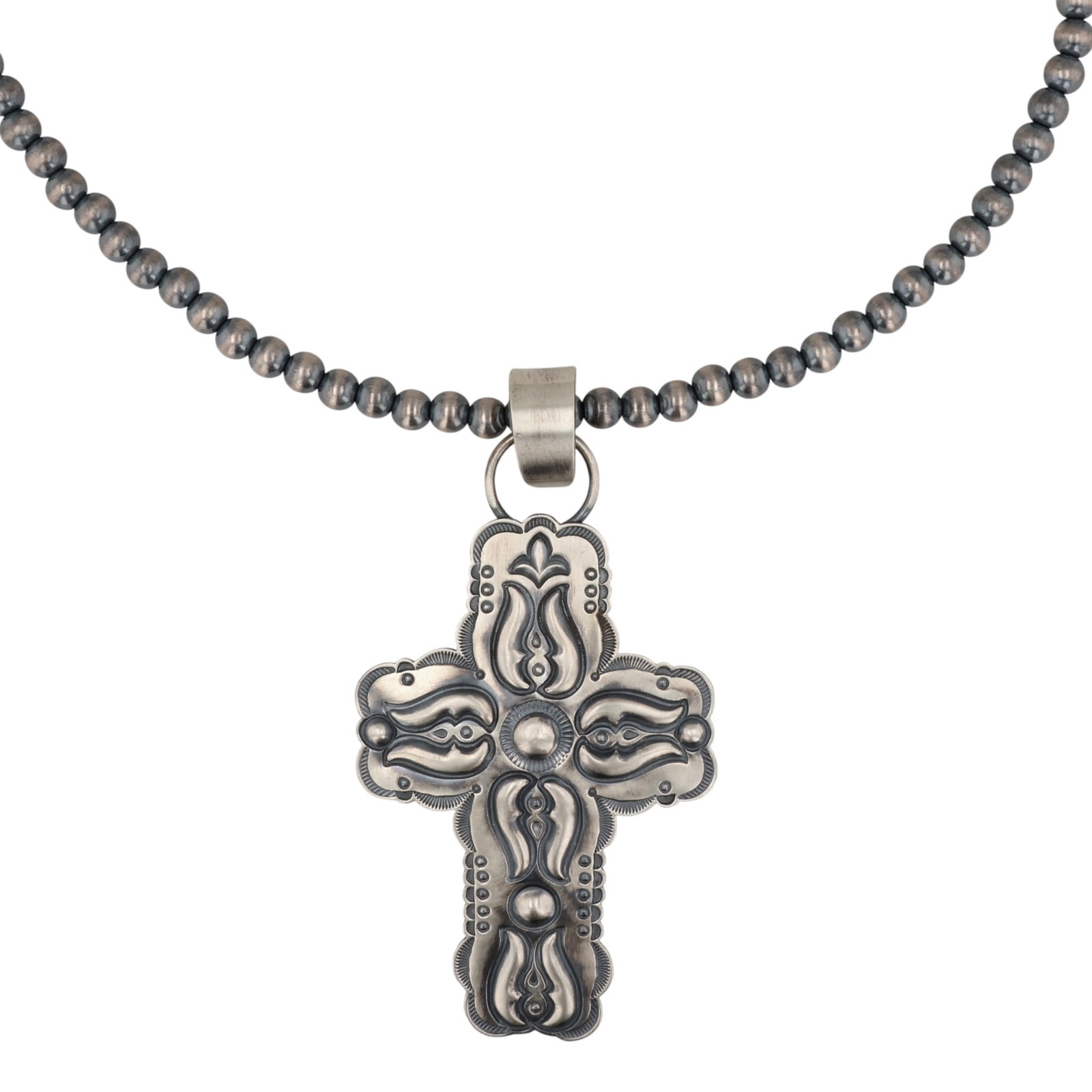 Roland Dixon Navajo Sterling Stamped Cross Necklace (1 of 6)