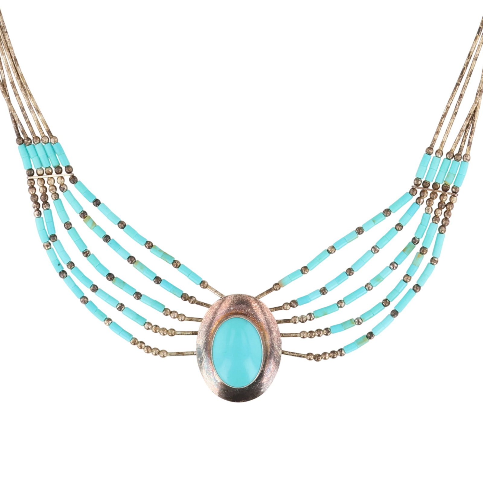 Southwest Sterling Multi-Strand Turquoise Necklace (1 of 5)