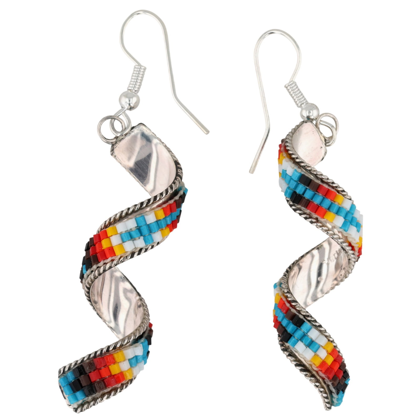 Lucille Romone Navajo Sterling Microbead Spiral Earrings: Lucille Romone Navajo Sterling Microbead Spiral Earrings / 4.5g / Unsigned. Artist attribution based on accompanying tag.