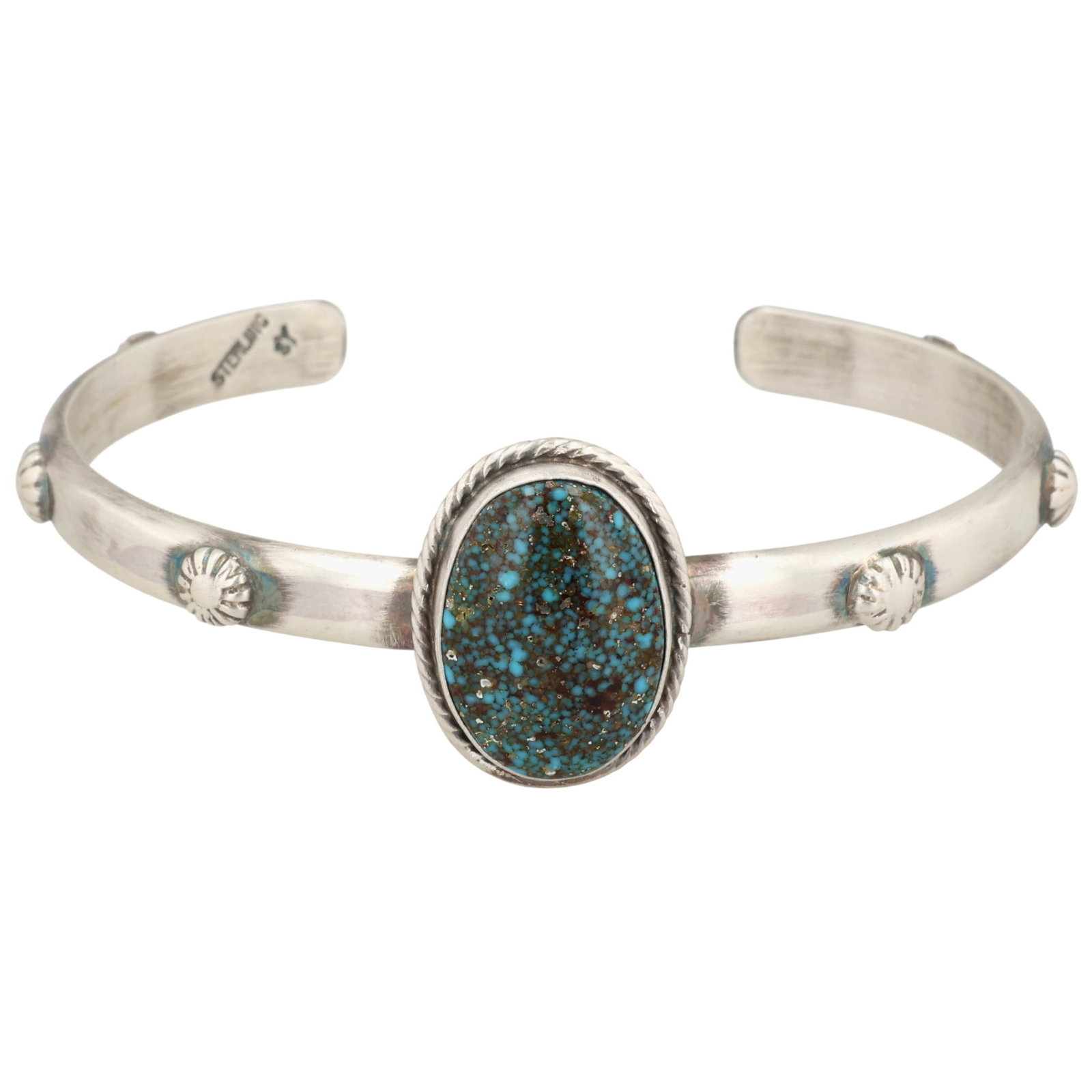 Samuel Yellowhair Navajo Sterling Kingman Turquoise Cuff Bracelet: Samuel Yellowhair Navajo Sterling Kingman Turquoise Cuff Bracelet / 17g
