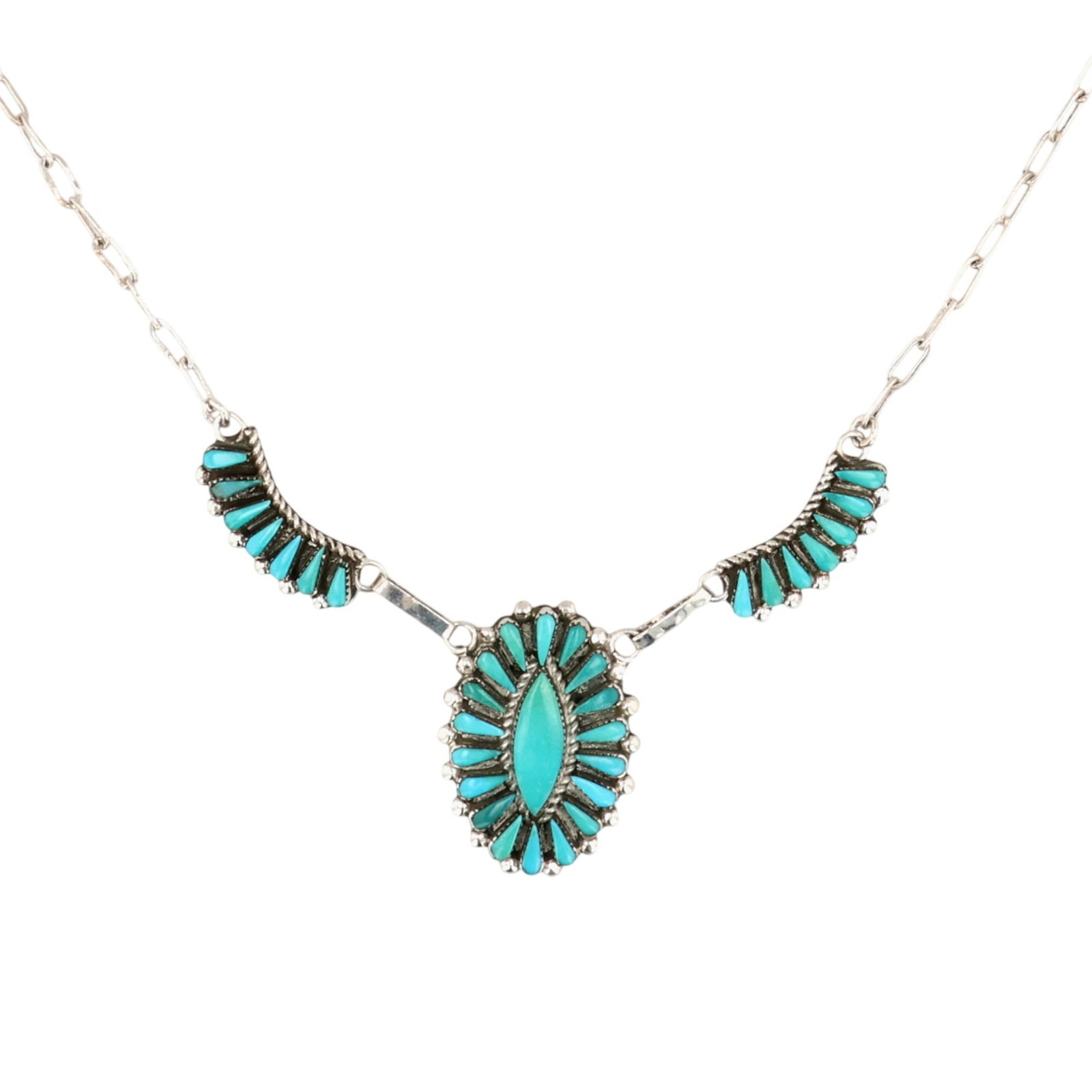 Signed Zuni Sterling Turquoise Petit Point Necklace (1 of 6)