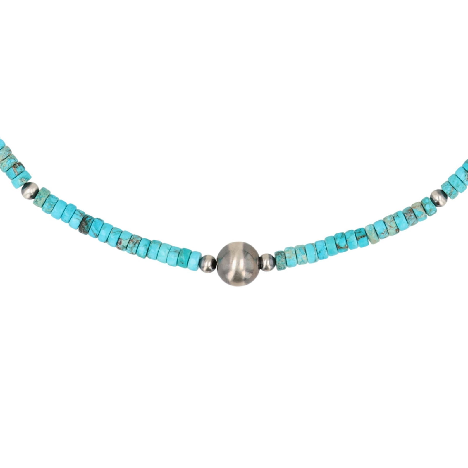 Southwest Sterling Kingman Turquoise Bead Necklace: Southwest Sterling Kingman Turquoise Bead Necklace / 12g