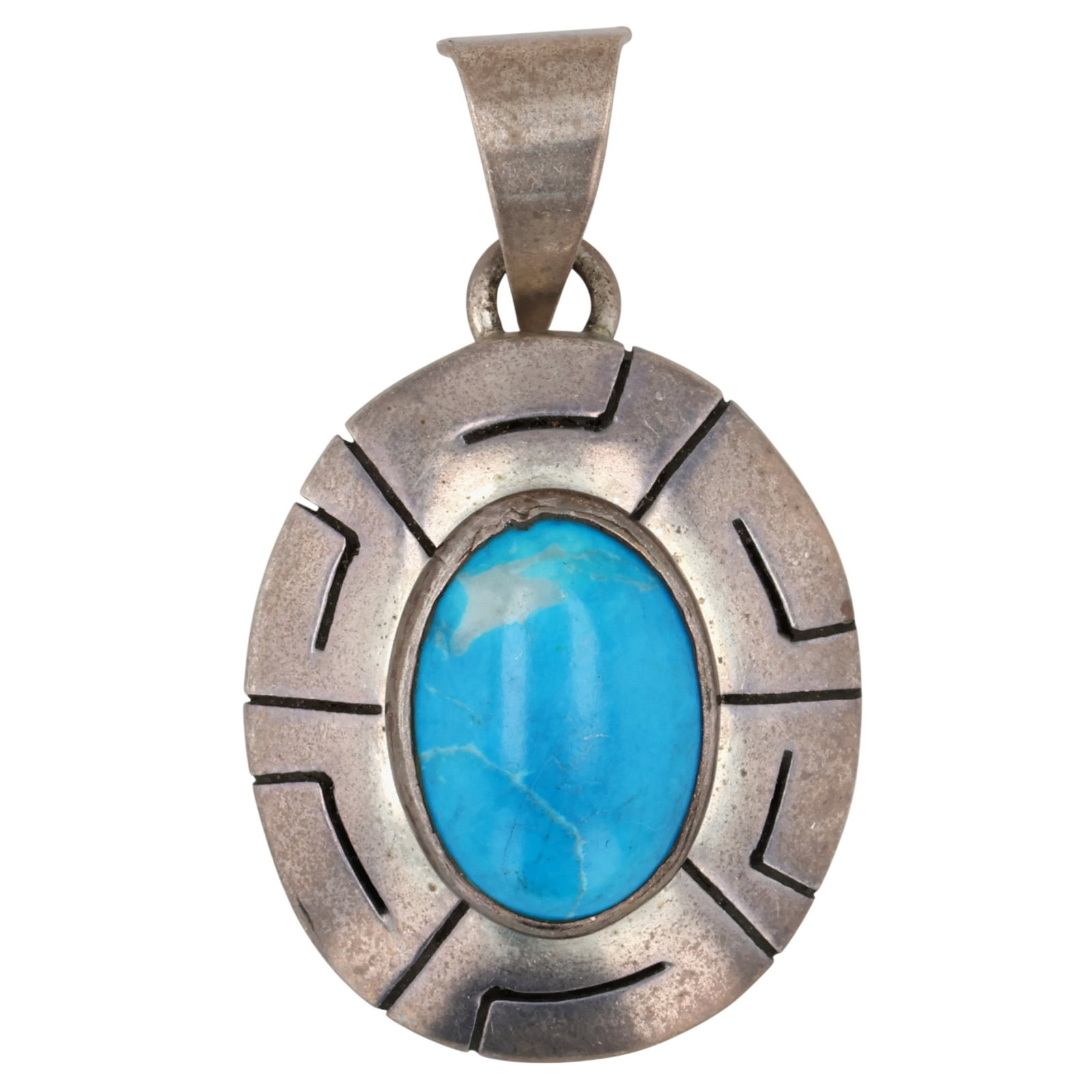 Signed Mexico Sterling Turquoise Pendant (1 of 4)