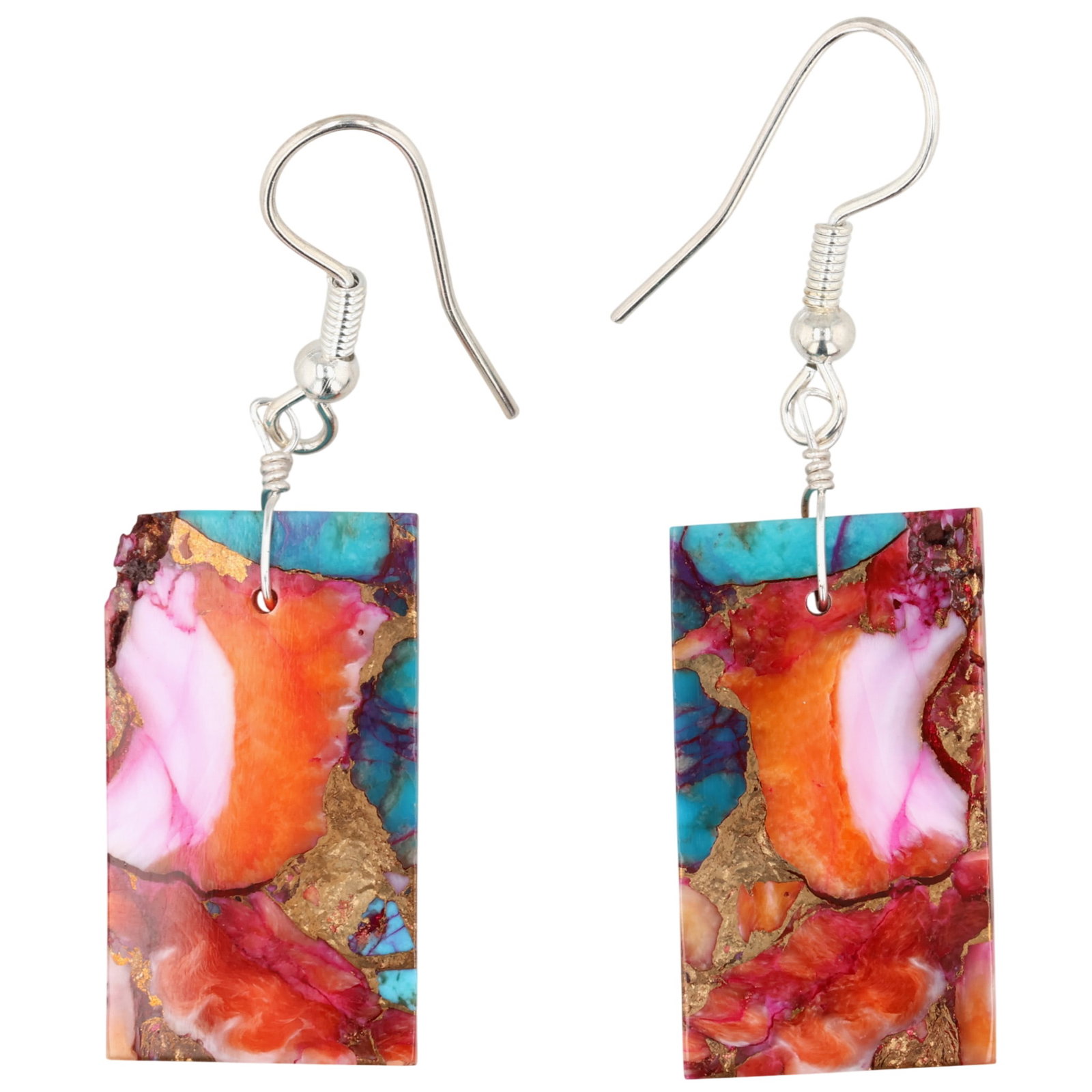 Jameson Pete Navajo Sterling Dahlia Slab Earrings: Jameson Pete Navajo Sterling Dahlia Slab Earrings / 5.5g / As is, chipped top left corner of left earring / Unsigned. Artist attribution based on accompanying tag.