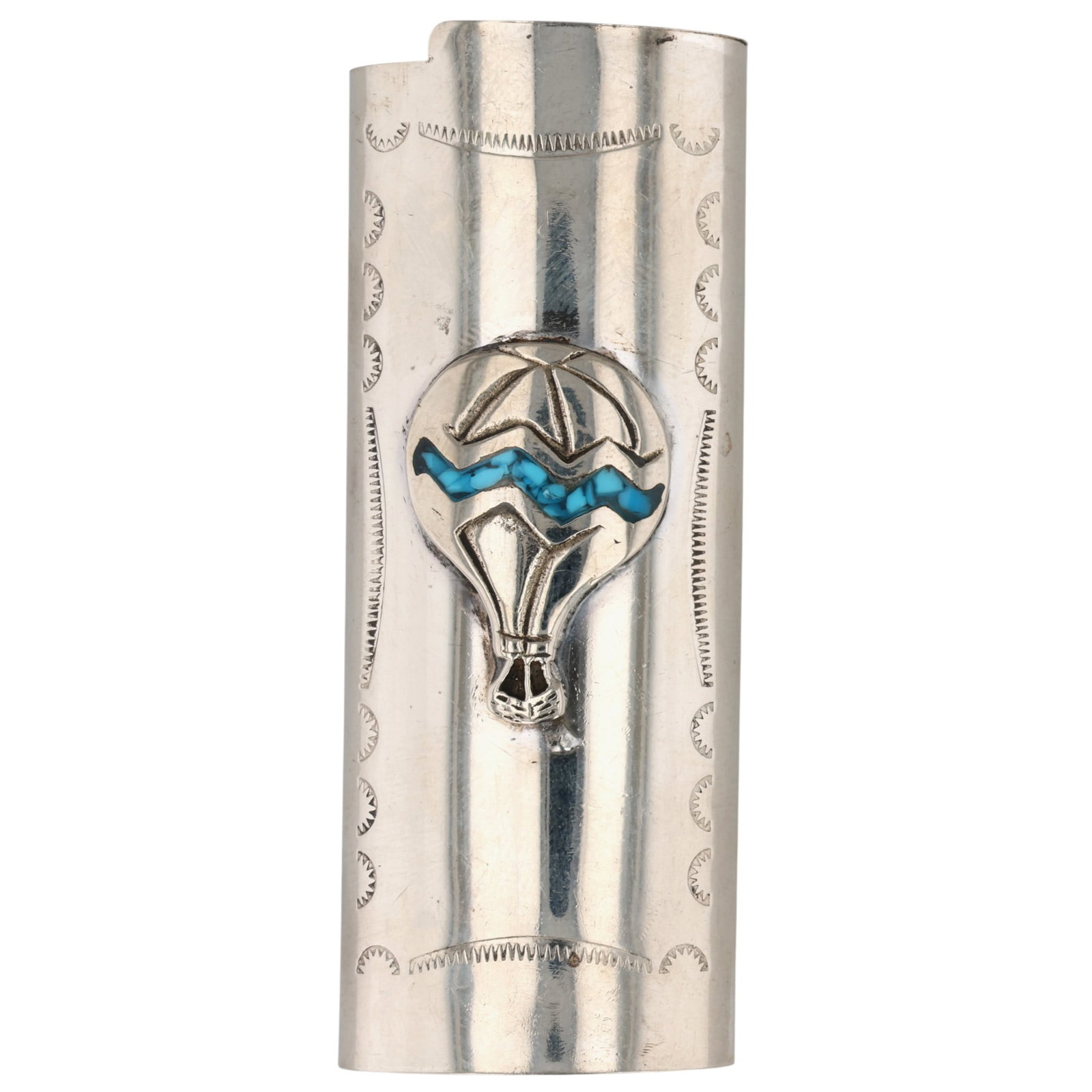 Southwest Sterling Crushed Turquoise Hot Air Balloon Lighter Case: Southwest Sterling Crushed Turquoise Inlay Hot Air Balloon Lighter Case 18g