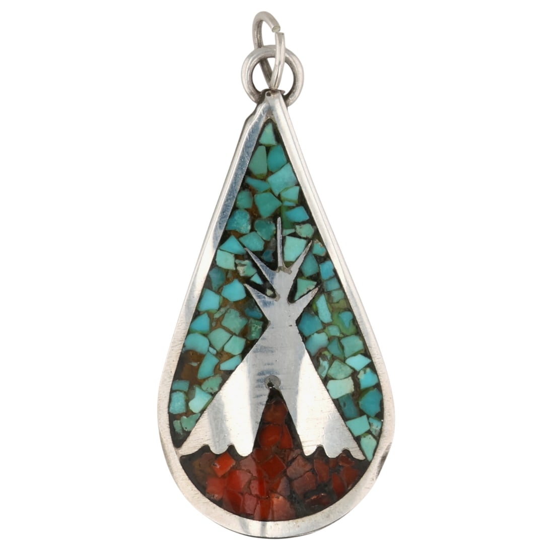 Navajo Sterling Turquoise Coral Chip Inlay Pendant (1 of 3)