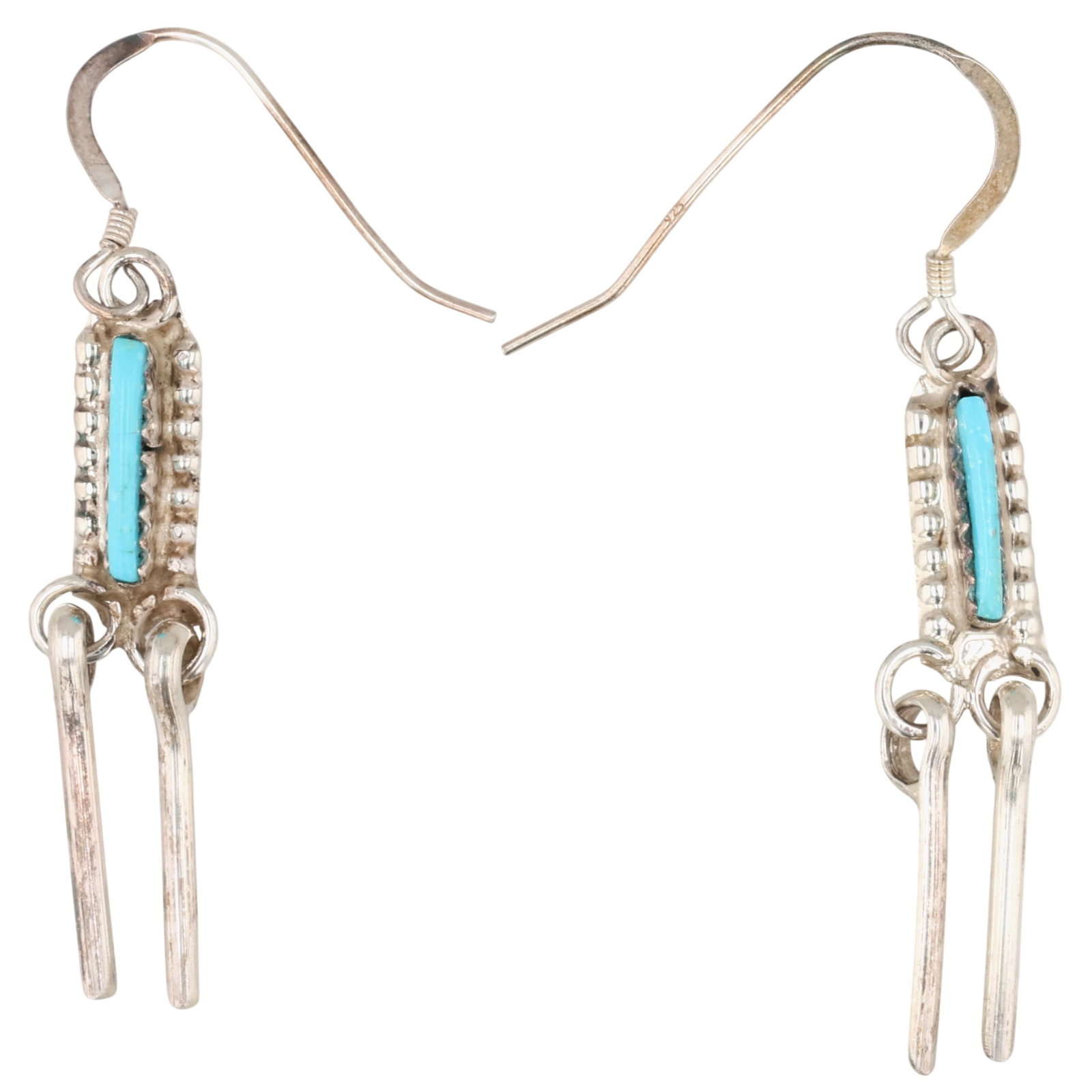 Navajo Sterling Turquoise Dangle Earrings: Navajo Sterling Block Turquoise Dangle Earrings / 3g
