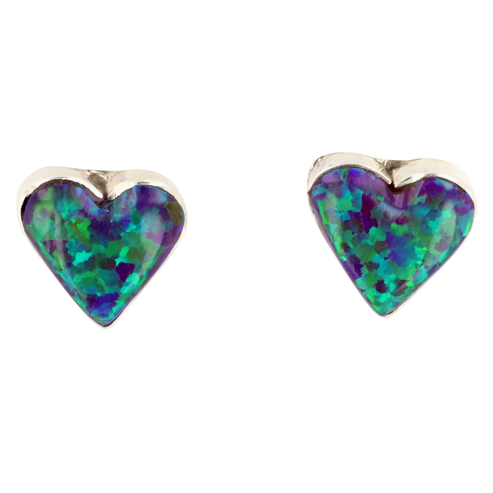 Arlinda Lalio Zuni Sterling Opal Heart Earrings: Arlinda Lalio Zuni Sterling Opal Heart Earrings / 0.8g / Unsigned. Artist attribution based on accompanying tag.