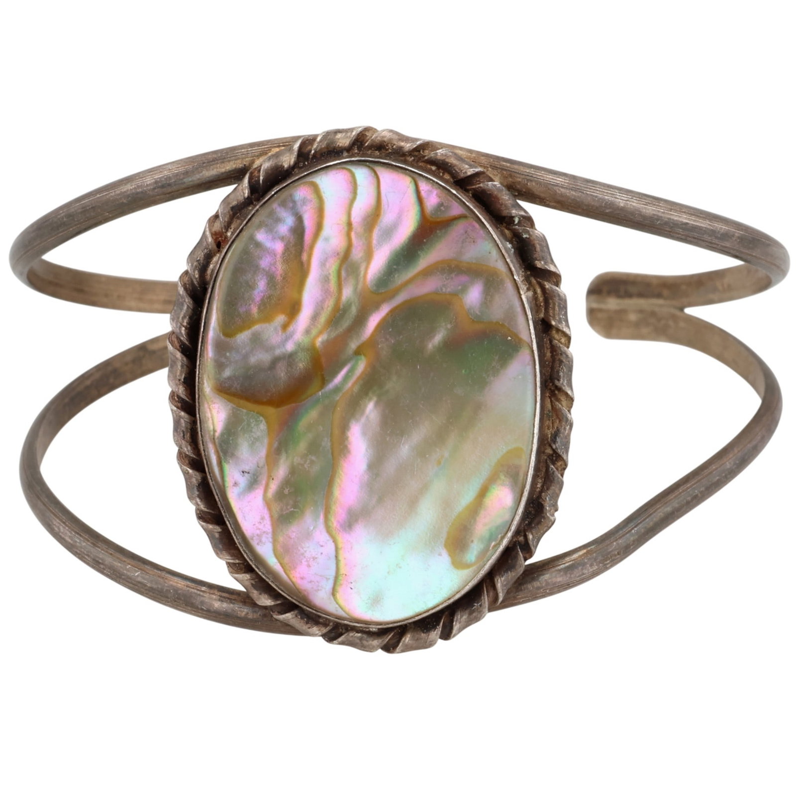 Signed Navajo Sterling Abalone Cuff Bracelet (1 of 7)