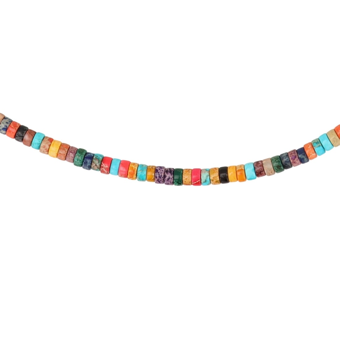 Southwest Sterling Multi-Stone Bead Necklace: Southwest Sterling Multi-Stone Bead Necklace / 12.5g / Turquoise, Multicolor Spiny Oyster, Compressed Stone, etc.