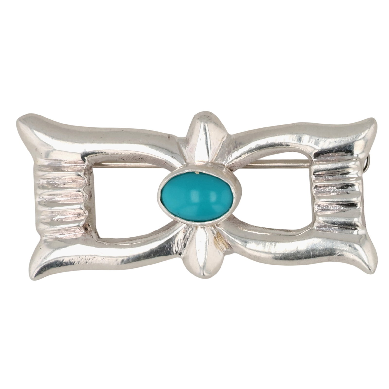 Signed Navajo Sterling Turquoise Brooch (1 of 4)