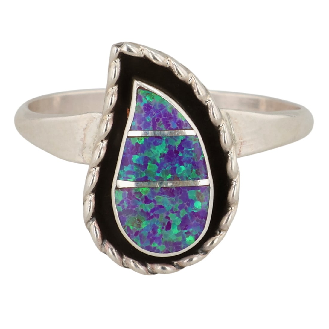 Faye Lowsayatee Zuni Sterling Opal Inlay Ring Sz 7.25: Faye Lowsayatee Zuni Sterling Opal Inlay Ring Sz 7.25 / 2g