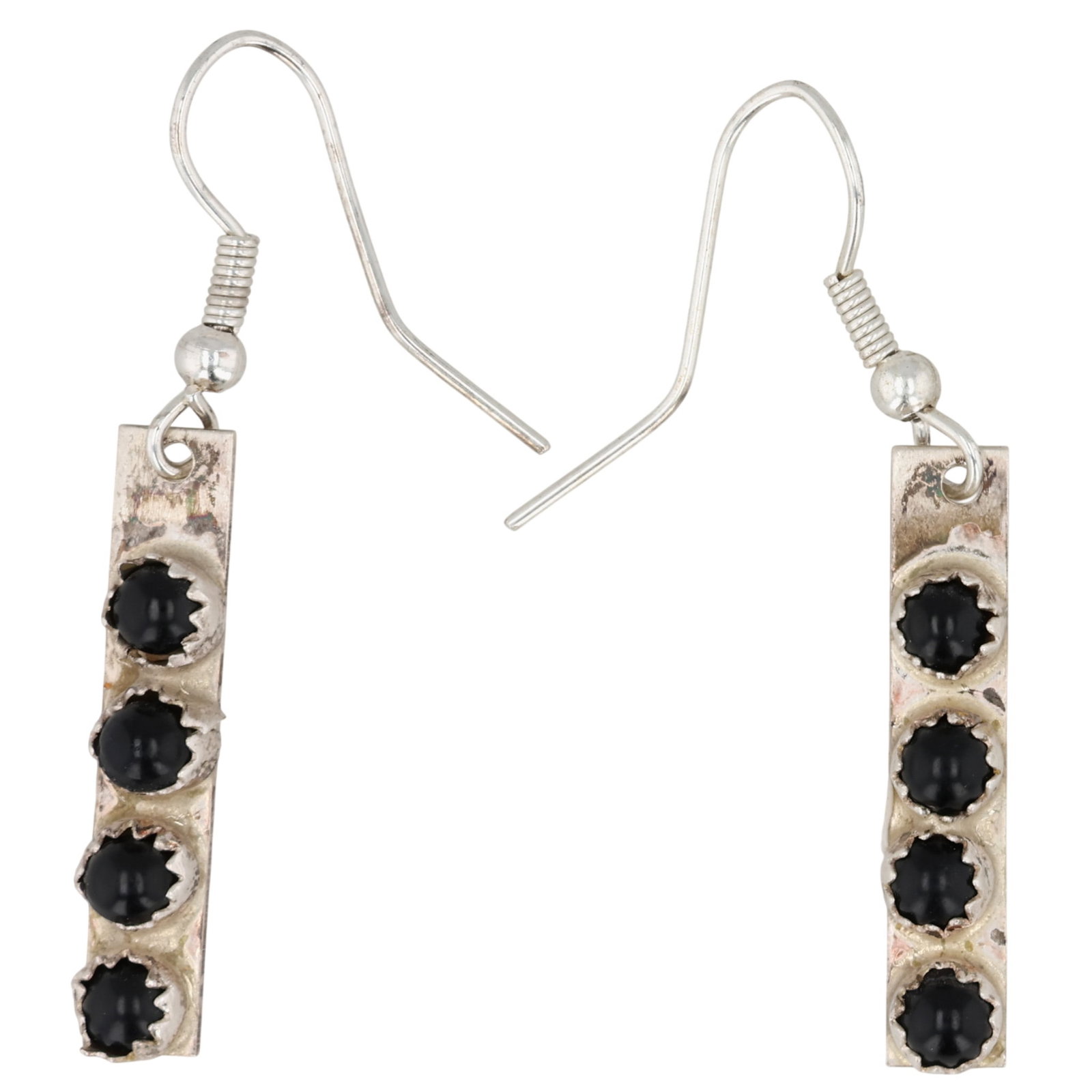 Cassandra Enriquez Zuni Sterling Onyx Earrings: Cassandra Enriquez Zuni Sterling Onyx Earrings / 3g / Unsigned. Artist attribution based on accompanying tag. Unable to verify attribution.