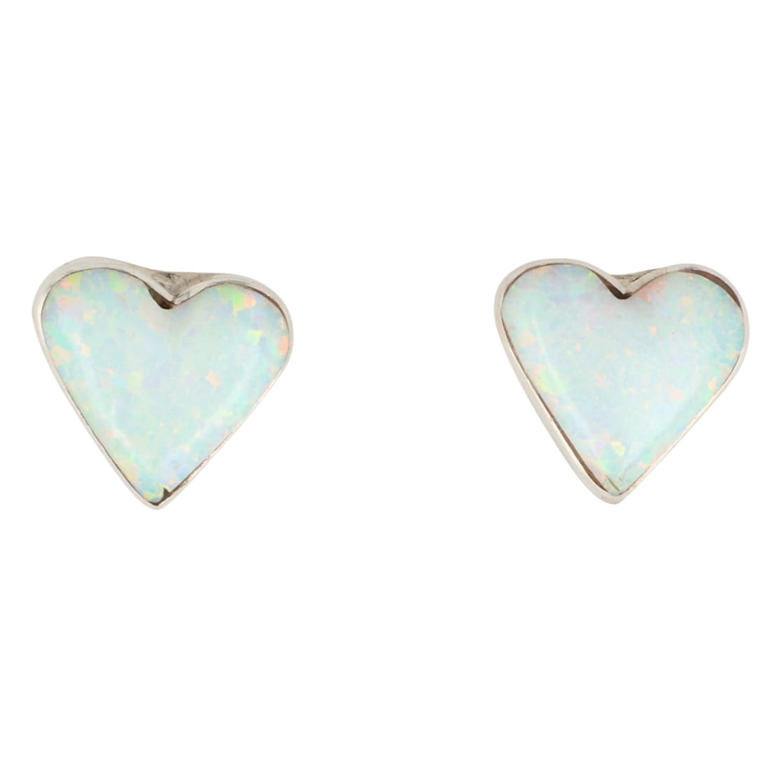 Arlinda Lalio Zuni Sterling Opal Heart Earrings: Arlinda Lalio Zuni Sterling Opal Heart Earrings / 0.6g / Unsigned. Artist attribution based on accompanying tag.